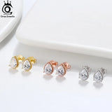 925 Silver Stud Earrings Teardrop Zirconia 14K Plated Gift SE349