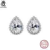 925 Silver Stud Earrings Teardrop Zirconia 14K Plated Gift SE349