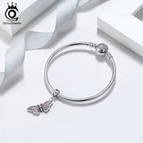 925 Sterling Silver Pink Enamel Butterfly Charms for Women DIY Jewelry