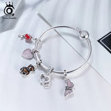 925 Sterling Silver Pink Enamel Butterfly Charms for Women DIY Jewelry