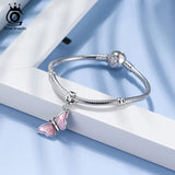 925 Sterling Silver Pink Enamel Butterfly Charms for Women DIY Jewelry