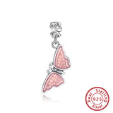 925 Sterling Silver Pink Enamel Butterfly Charms for Women DIY Jewelry