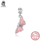 925 Sterling Silver Pink Enamel Butterfly Charms for Women DIY Jewelry