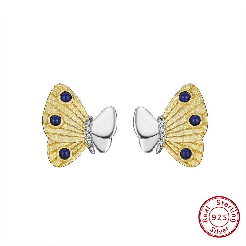 Lapis Lazuli Gemstone Stud Earrings 925 Silver Mother's Gift