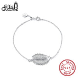 CZ Leaf Charm Bracelets S925 Sterling Silver Women Valentines Jewelry