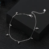 Women's Silver 925 Cable Chain Anklet with Round Beads Foot Jewelry