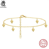 Women's Silver 925 Cable Chain Anklet with Round Beads Foot Jewelry