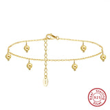 Women's Silver 925 Cable Chain Anklet with Round Beads Foot Jewelry