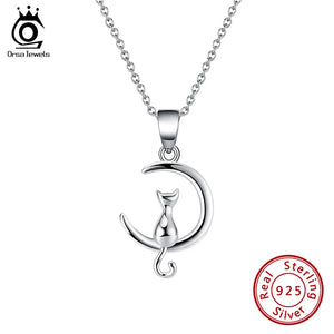 925 Silver Cat Necklace Sweater Chain Pendant SN271