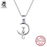 925 Silver Cat Necklace Sweater Chain Pendant SN271