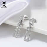 925 Silver Drop Earrings Rectangle Dangle Top Jewelry