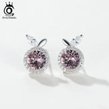 Big Pink Crystal Stud Earrings Silver 925 Jewelry SWE09