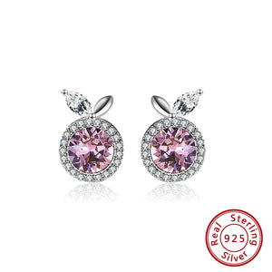Big Pink Crystal Stud Earrings Silver 925 Jewelry SWE09