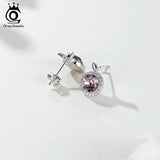 Big Pink Crystal Stud Earrings Silver 925 Jewelry SWE09