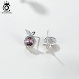 Big Pink Crystal Stud Earrings Silver 925 Jewelry SWE09
