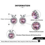 Big Pink Crystal Stud Earrings Silver 925 Jewelry SWE09