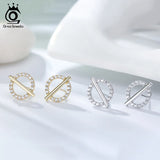 925 Silver Round Circle Shape Stud Earrings for Women Girls