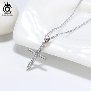 Zircon Stone Sterling Silver Cross Pendant Necklace for Women
