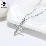 Zircon Stone Sterling Silver Cross Pendant Necklace for Women