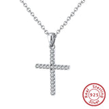 Zircon Stone Sterling Silver Cross Pendant Necklace for Women