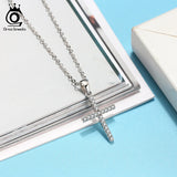 Zircon Stone Sterling Silver Cross Pendant Necklace for Women