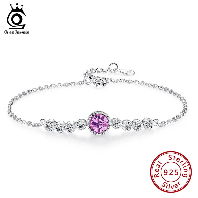 Pink Crystal Zirconia 925 Silver Women Bracelet SWB03