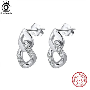 Cuban Chain Drop Earrings 925 Sterling Silver Zirconia Earring