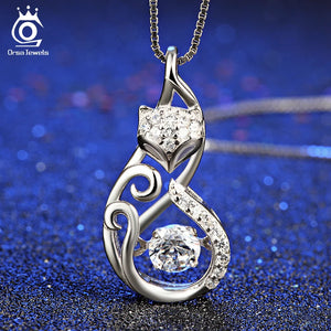 925 Silver Fox Pendant Necklace w/ 1ct CZ Charm