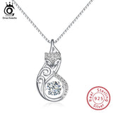 925 Silver Fox Pendant Necklace w/ 1ct CZ Charm