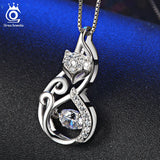 925 Silver Fox Pendant Necklace w/ 1ct CZ Charm