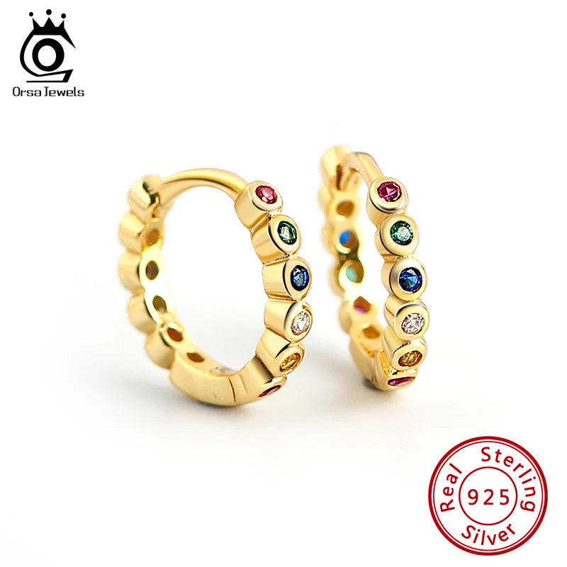 Colorful Zirconia Hoop Earrings 925 Sterling Silver Small Hoops for Girls