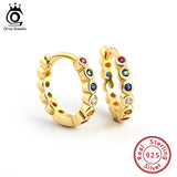 Colorful Zirconia Hoop Earrings 925 Sterling Silver Small Hoops for Girls