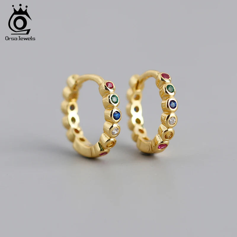 Colorful Zirconia Hoop Earrings 925 Sterling Silver Small Hoops for Girls
