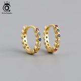 Colorful Zirconia Hoop Earrings 925 Sterling Silver Small Hoops for Girls
