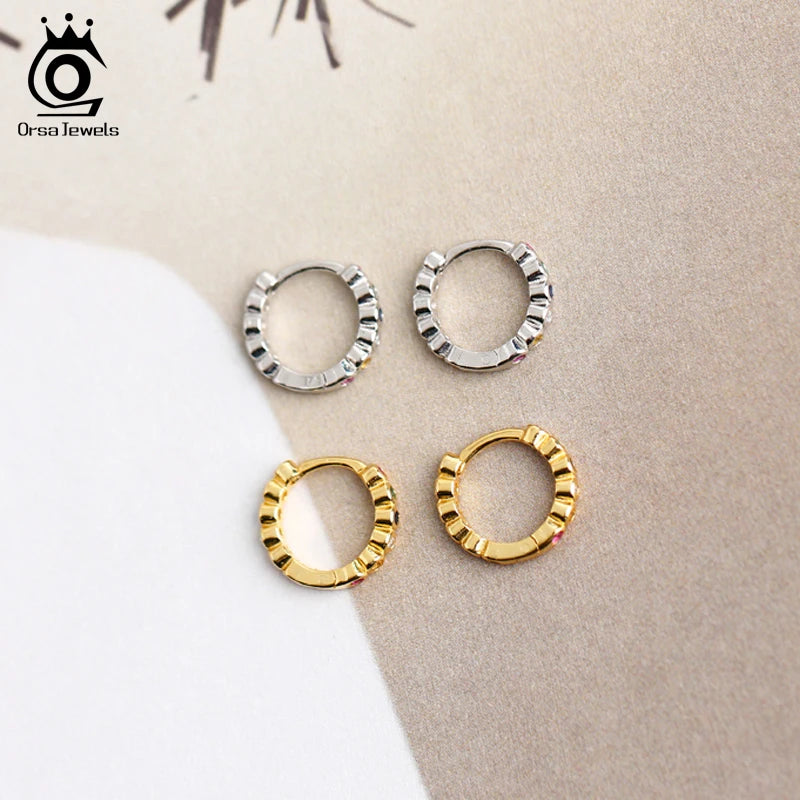 Colorful Zirconia Hoop Earrings 925 Sterling Silver Small Hoops for Girls