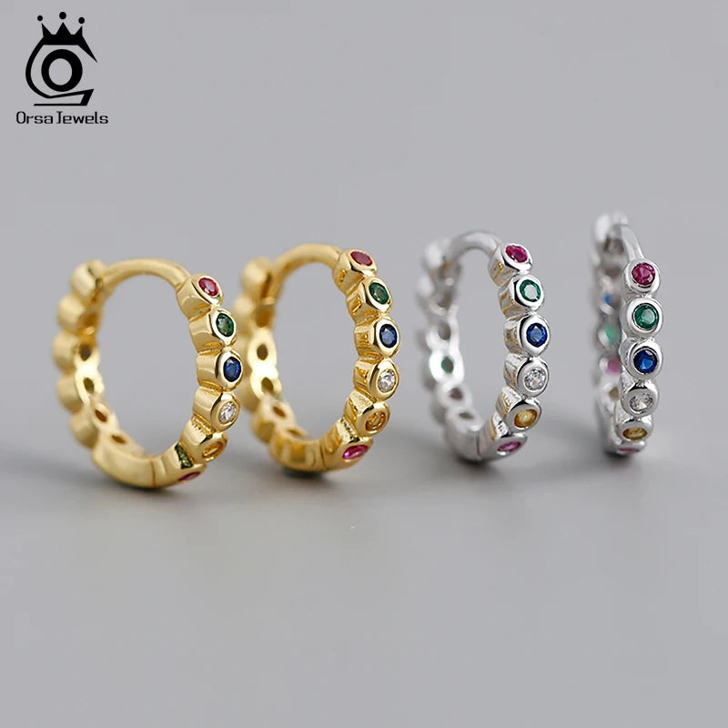 Colorful Zirconia Hoop Earrings 925 Sterling Silver Small Hoops for Girls
