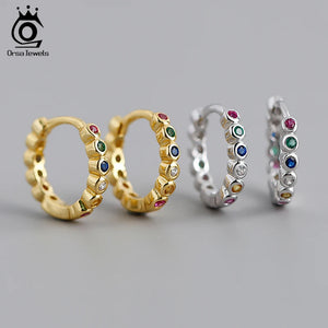 Colorful Zirconia Hoop Earrings 925 Sterling Silver Small Hoops for Girls
