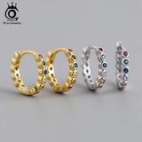 Colorful Zirconia Hoop Earrings 925 Sterling Silver Small Hoops for Girls