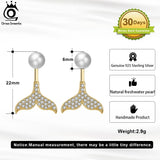 14K Natural Pearl Earrings Sterling Silver CZ Mermaid Tail Jewelry