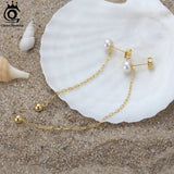 925 Silver Freshwater Pearl Earrings with 14K Tassel Dangle