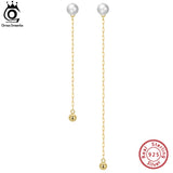 925 Silver Freshwater Pearl Earrings with 14K Tassel Dangle