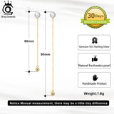 925 Silver Freshwater Pearl Earrings with 14K Tassel Dangle