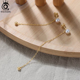 925 Silver Freshwater Pearl Earrings with 14K Tassel Dangle