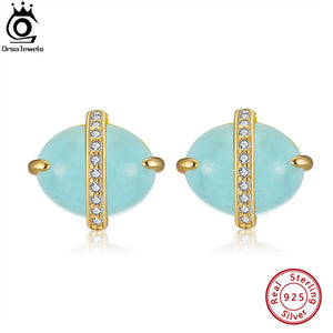 Aquamarine Stud Earrings in 925 Sterling Silver for Women