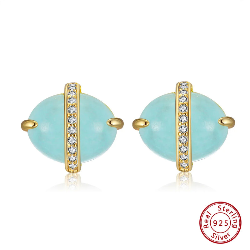 Aquamarine Stud Earrings in 925 Sterling Silver for Women