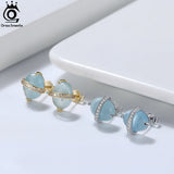 Aquamarine Stud Earrings in 925 Sterling Silver for Women