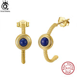 Lapis Lazuli Stud Earrings in 925 Sterling Silver for Women