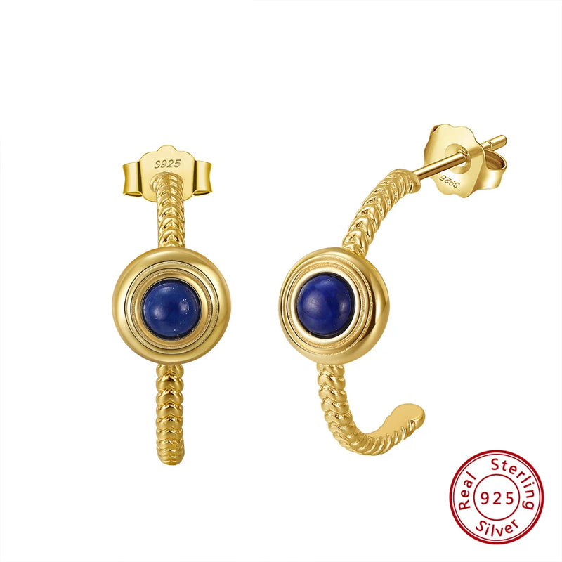 Lapis Lazuli Stud Earrings in 925 Sterling Silver for Women