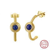 Lapis Lazuli Stud Earrings in 925 Sterling Silver for Women
