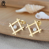 14K Geometry Pearl Earrings S925 Silver Jewelry